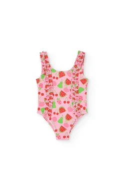 Costume da bagno in poliammide per bambina con stampa di frutta