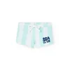 Costume da bagno in poliammide per bimbo con righe bianche e azzurro cielo.