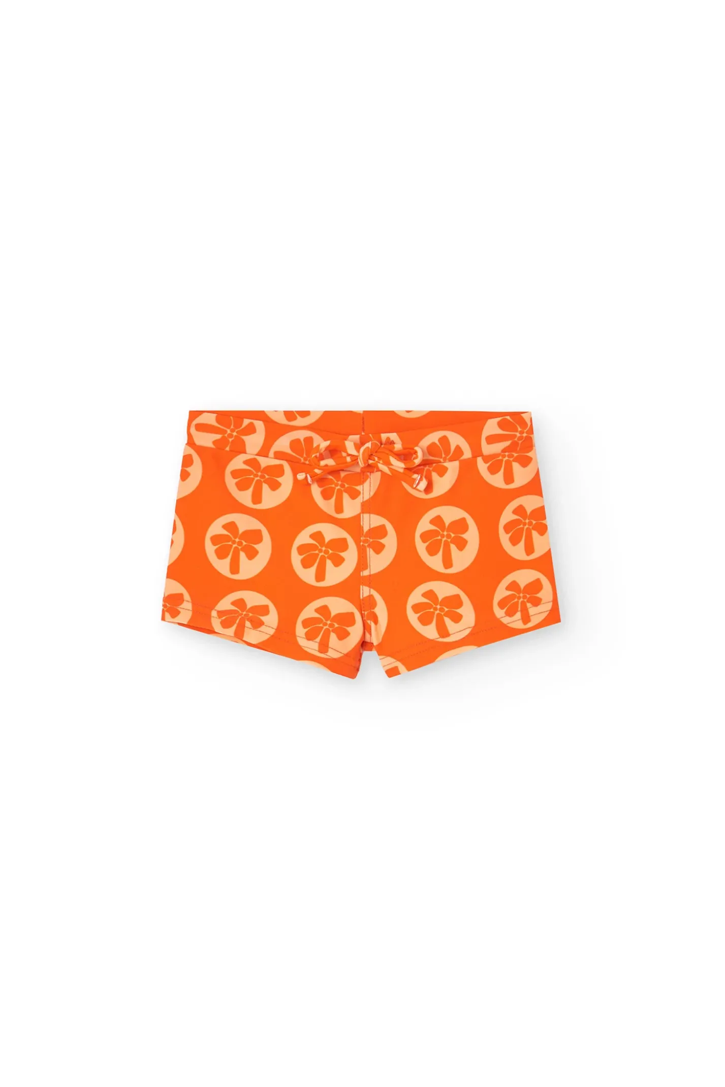 Costume da bagno in poliammide per bambino con stampa di colore arancione.