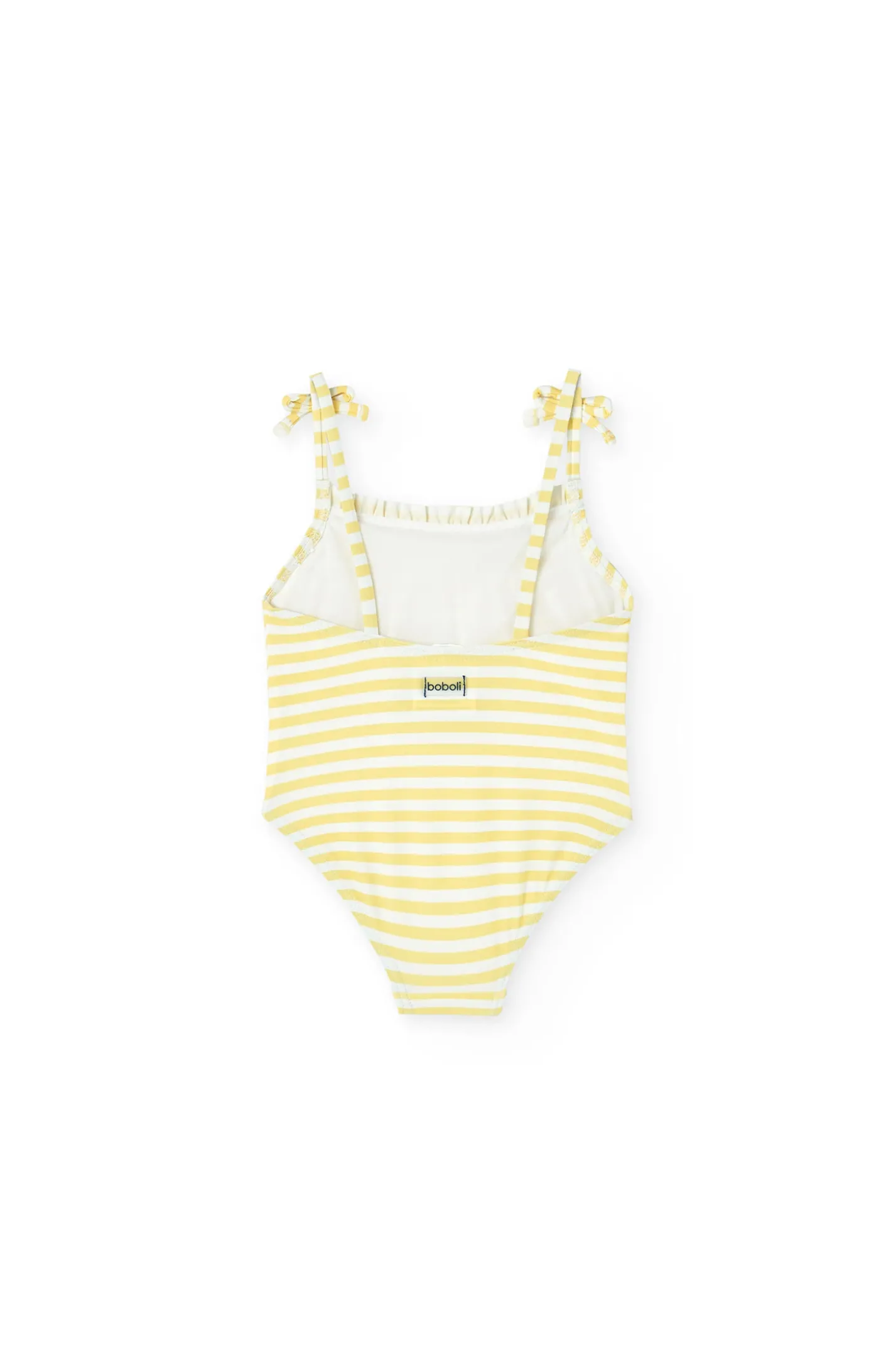 Costume da bagno in poliammide per bambina a righe gialle e bianche