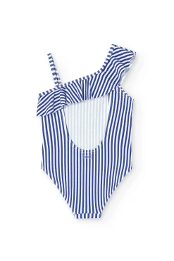 Costume da bagno in poliammide per bambina con stampa a foglie
