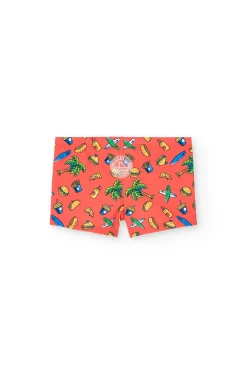 Costume da bagno in poliammide per bambino di colore rosso.