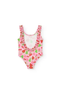 Costume da bagno in poliammide per bambina con stampa di frutta