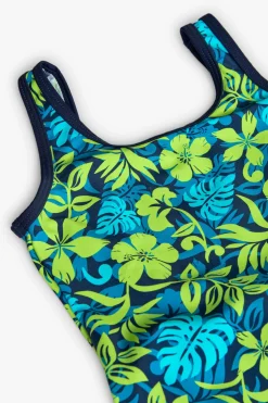 Costume da bagno in poliammide per bambina con stampa tropicale