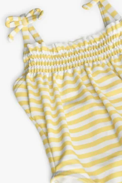 Costume da bagno in poliammide per bambina a righe gialle e bianche