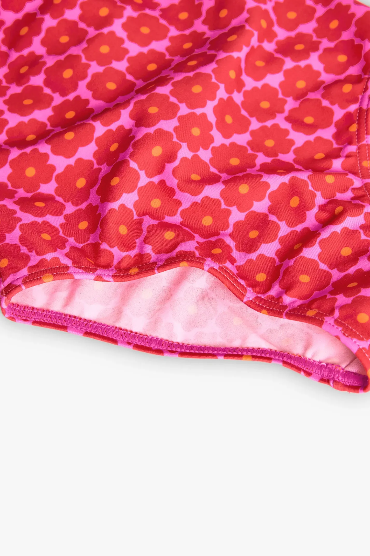 Costume da bagno in poliammide per bambina con stampa floreale in rosa.