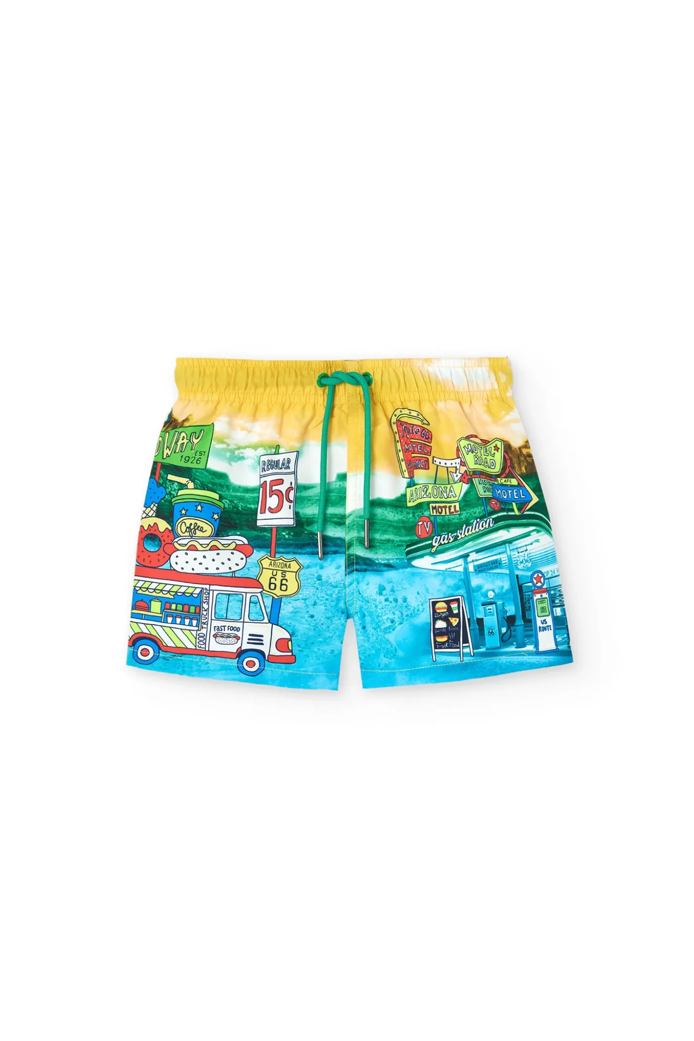 Costume da bagno in tessuto riciclato per bambino di colore giallo.