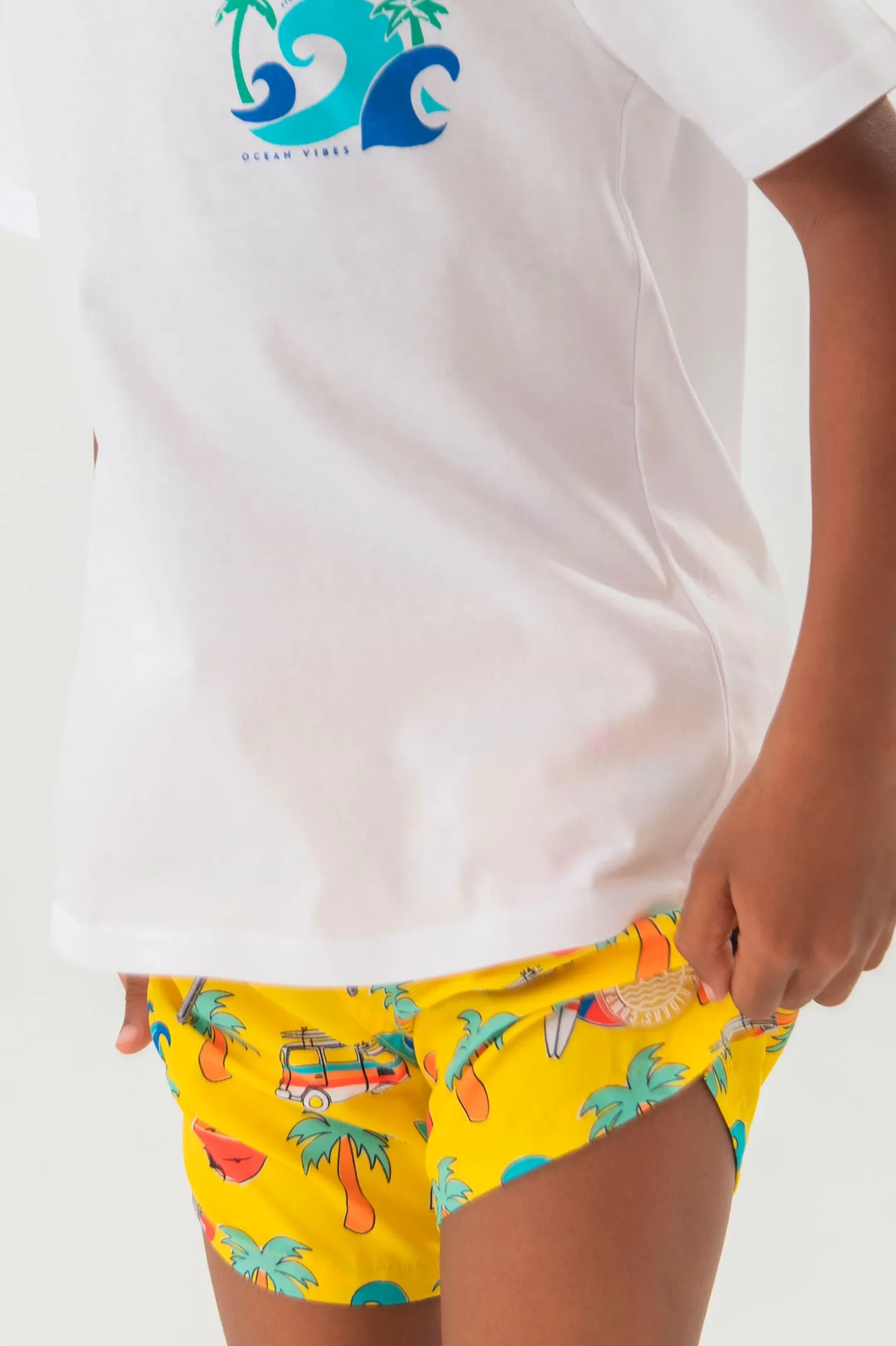 Costume da bagno in tessuto riciclato per bambino in giallo