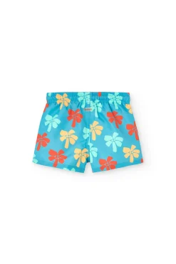 Costume intero a maglia per neonato in colore blu con stampa.