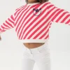 Felpa a maglia per bambina in colore rosso e bianco