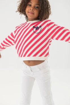 Felpa a maglia per bambina in colore rosso e bianco