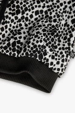 Giacca a maglia per bambina in bianco e nero estampato
