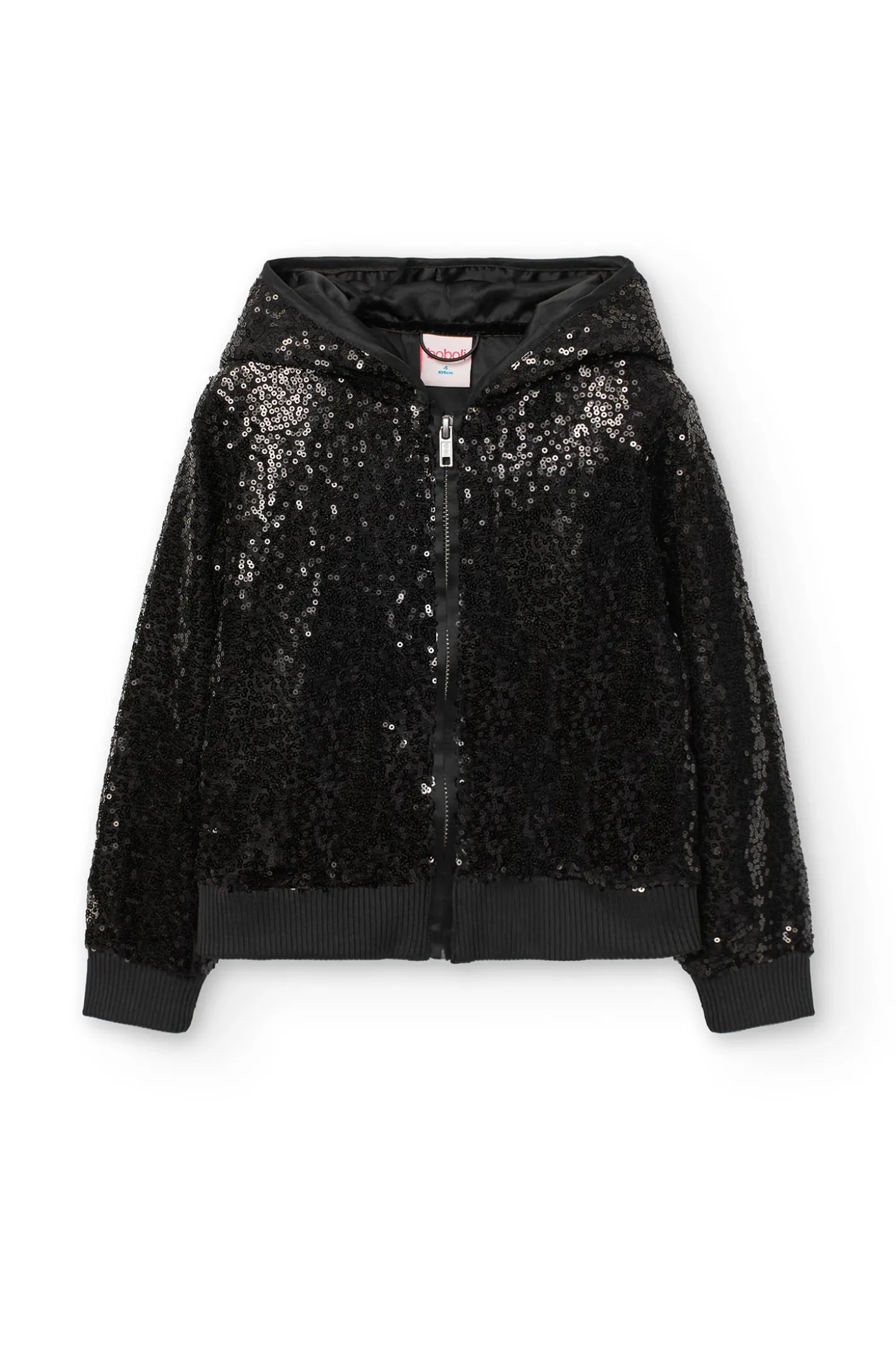 Giacca con paillettes per bambina di colore nero.