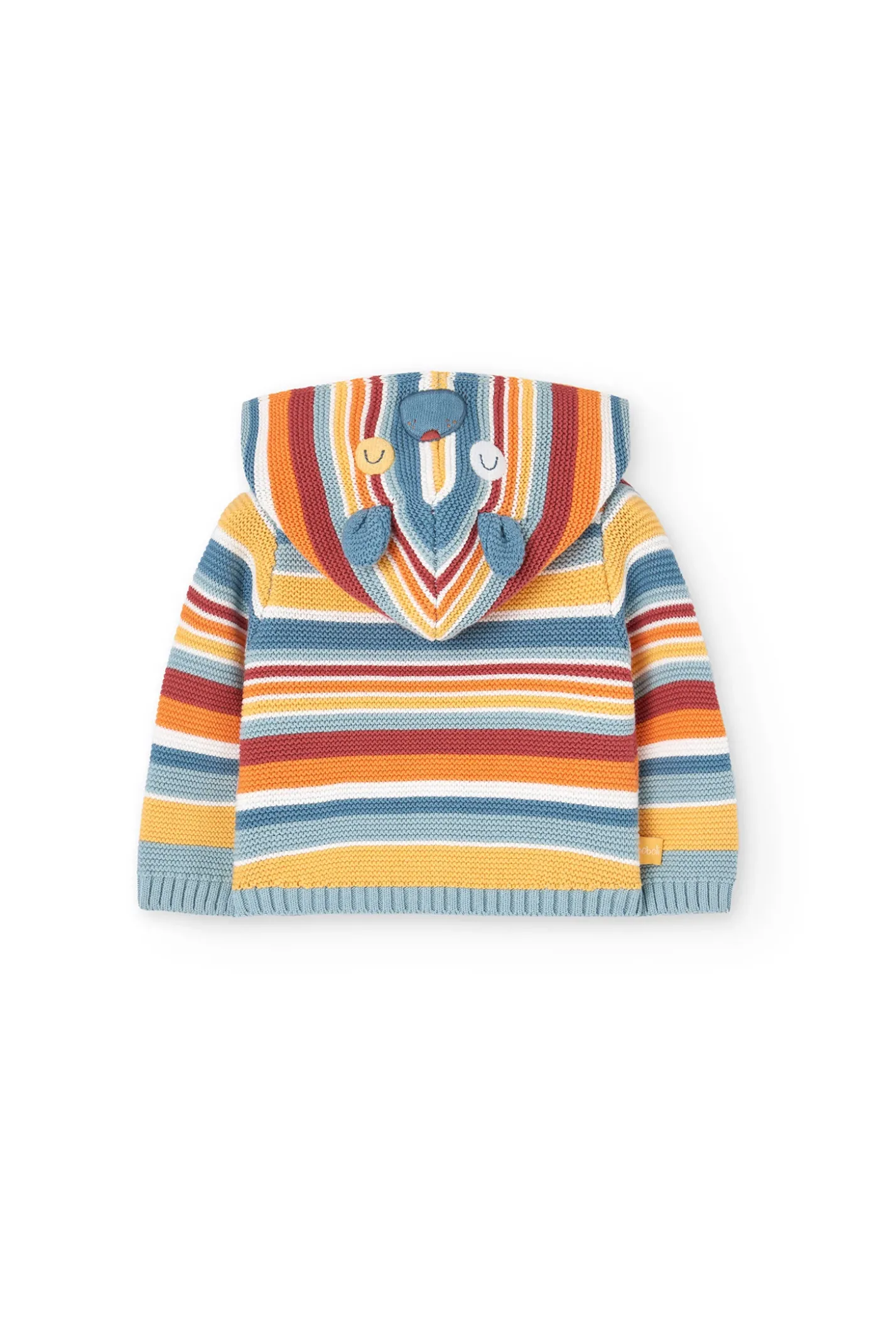 Giacca di maglia per neonati di colore giallo con design a righe.