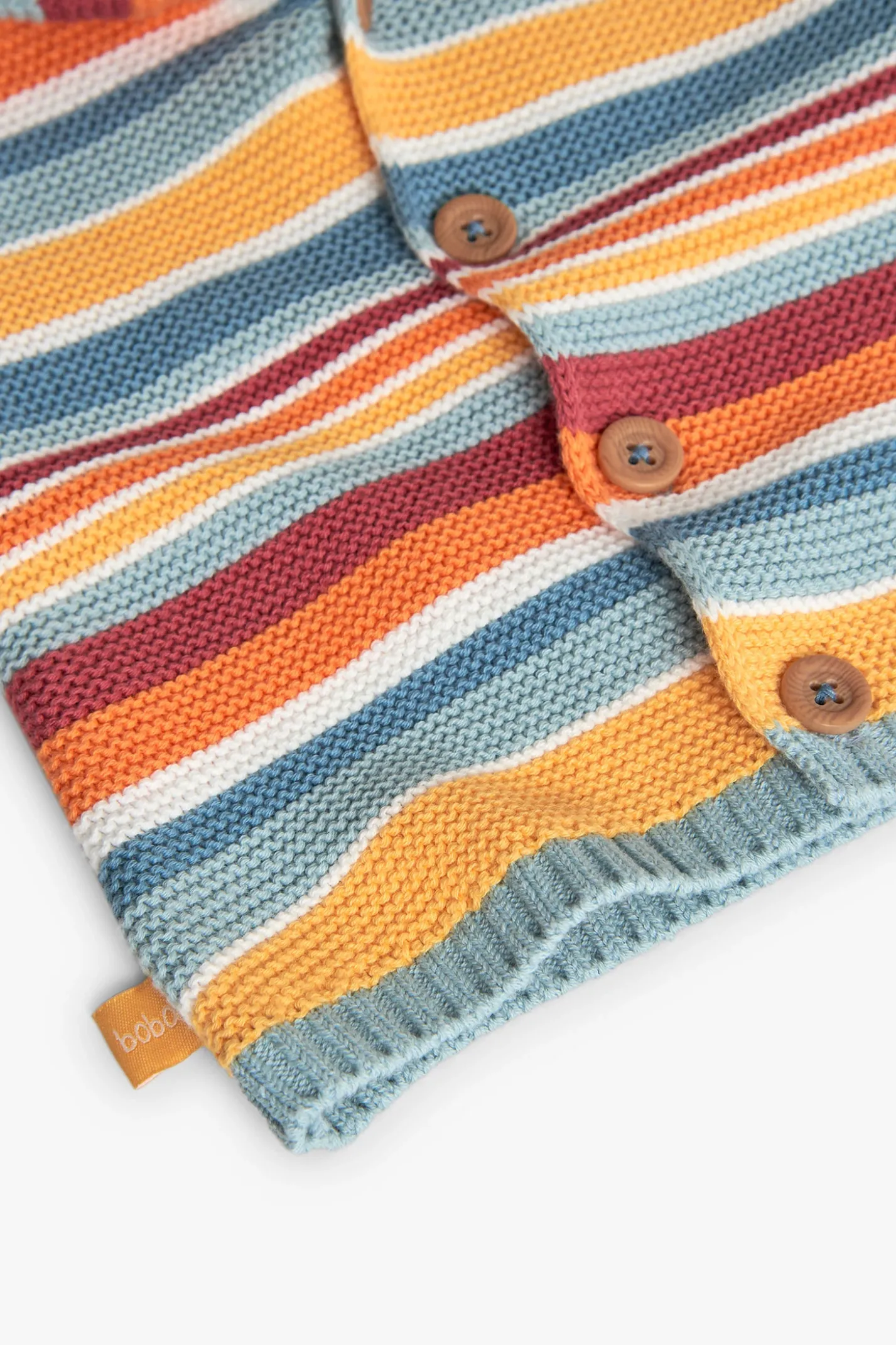 Giacca di maglia per neonati di colore giallo con design a righe.