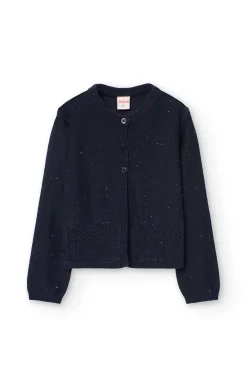 Giacca in maglia per bambina di colore blu marino.