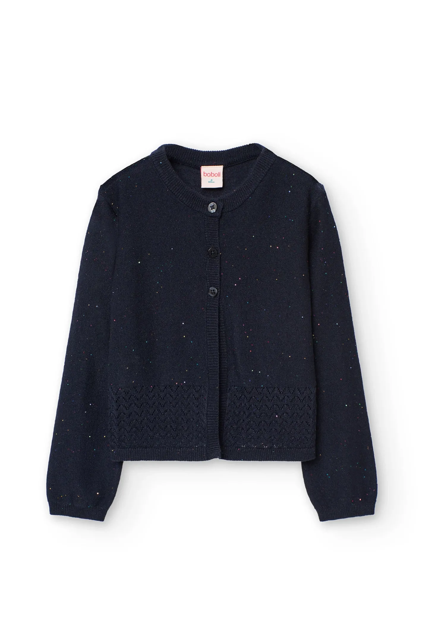 Giacca in maglia per bambina di colore blu marino.