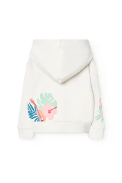 Giacca in maglia per bambina di colore bianco con cappuccio