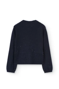 Giacca in maglia per bambina di colore blu marino.