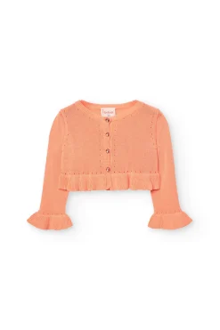 Giacca in maglia per neonato bambina di colore arancione.
