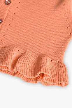 Giacca in maglia per neonato bambina di colore arancione.