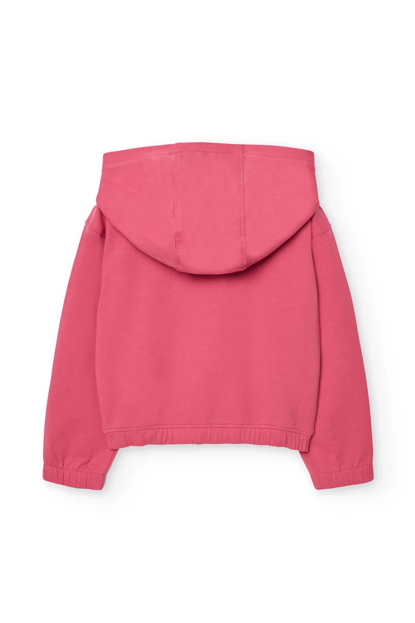 Giacca in pile con cappuccio per bambina color fragola.