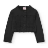 Giacca in tessuto twill elasticizzato per bambina di colore nero.