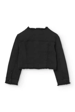 Giacca in tessuto twill elasticizzato per bambina di colore nero.