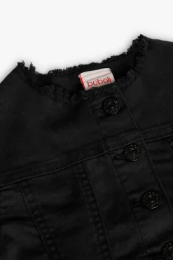 Giacca in tessuto twill elasticizzato per bambina di colore nero.