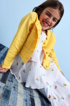Giacca in twill elasticizzato per bambina di colore giallo