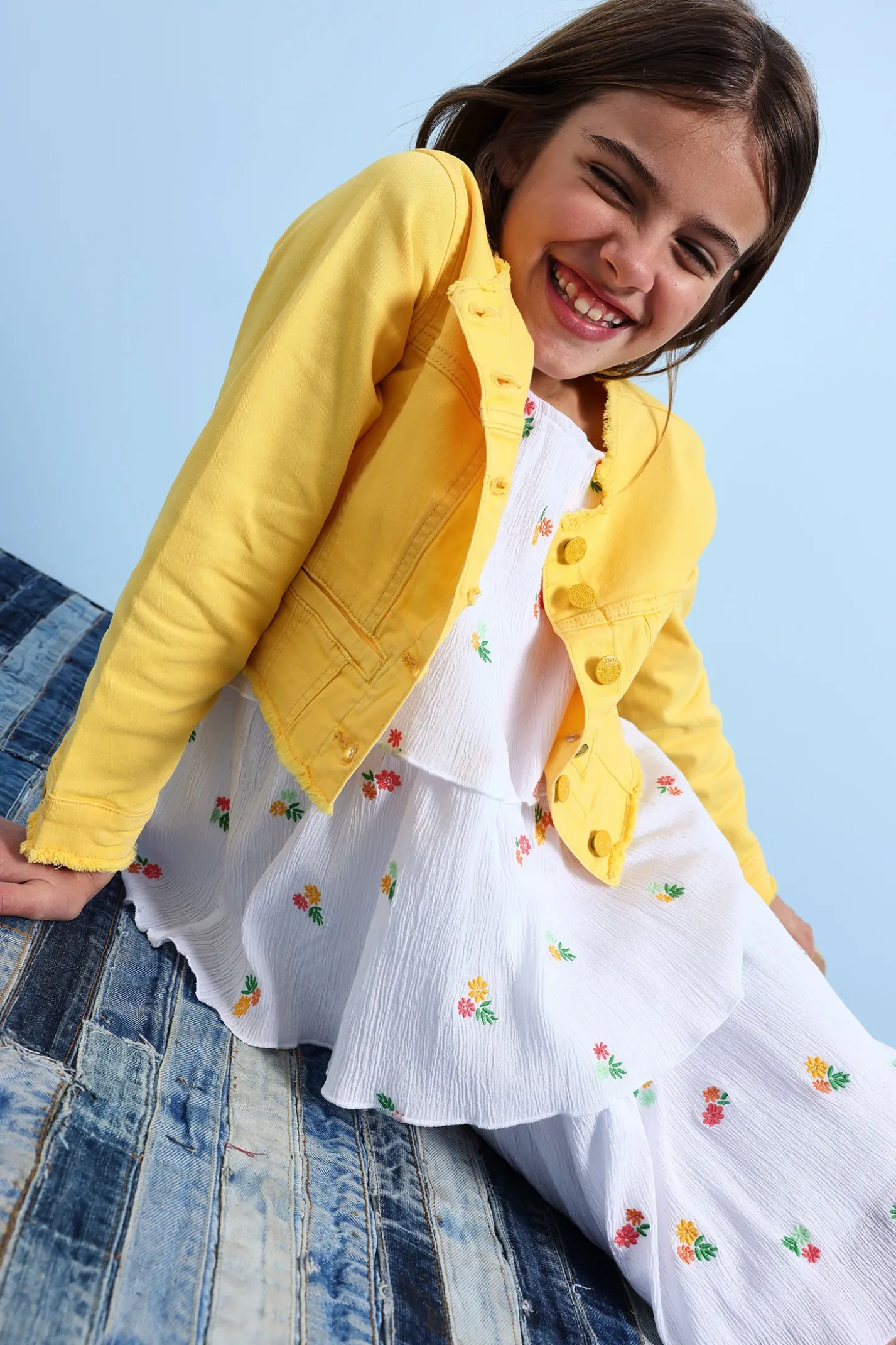 Giacca in twill elasticizzato per bambina di colore giallo