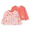 Giacchetta reversibile in maglia per bambina nei colori rosso e rosa