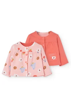 Giacchetta reversibile in maglia per bambina nei colori rosso e rosa