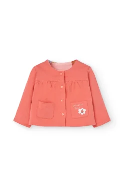 Giacchetta reversibile in maglia per bambina nei colori rosso e rosa