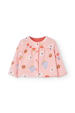 Giacchetta reversibile in maglia per bambina nei colori rosso e rosa