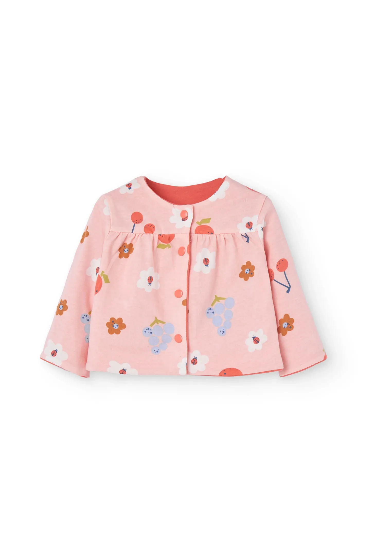 Giacchetta reversibile in maglia per bambina nei colori rosso e rosa