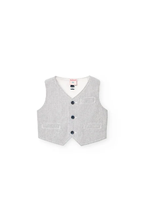 Gilet oxford per bambino a righe grigie e bianche.