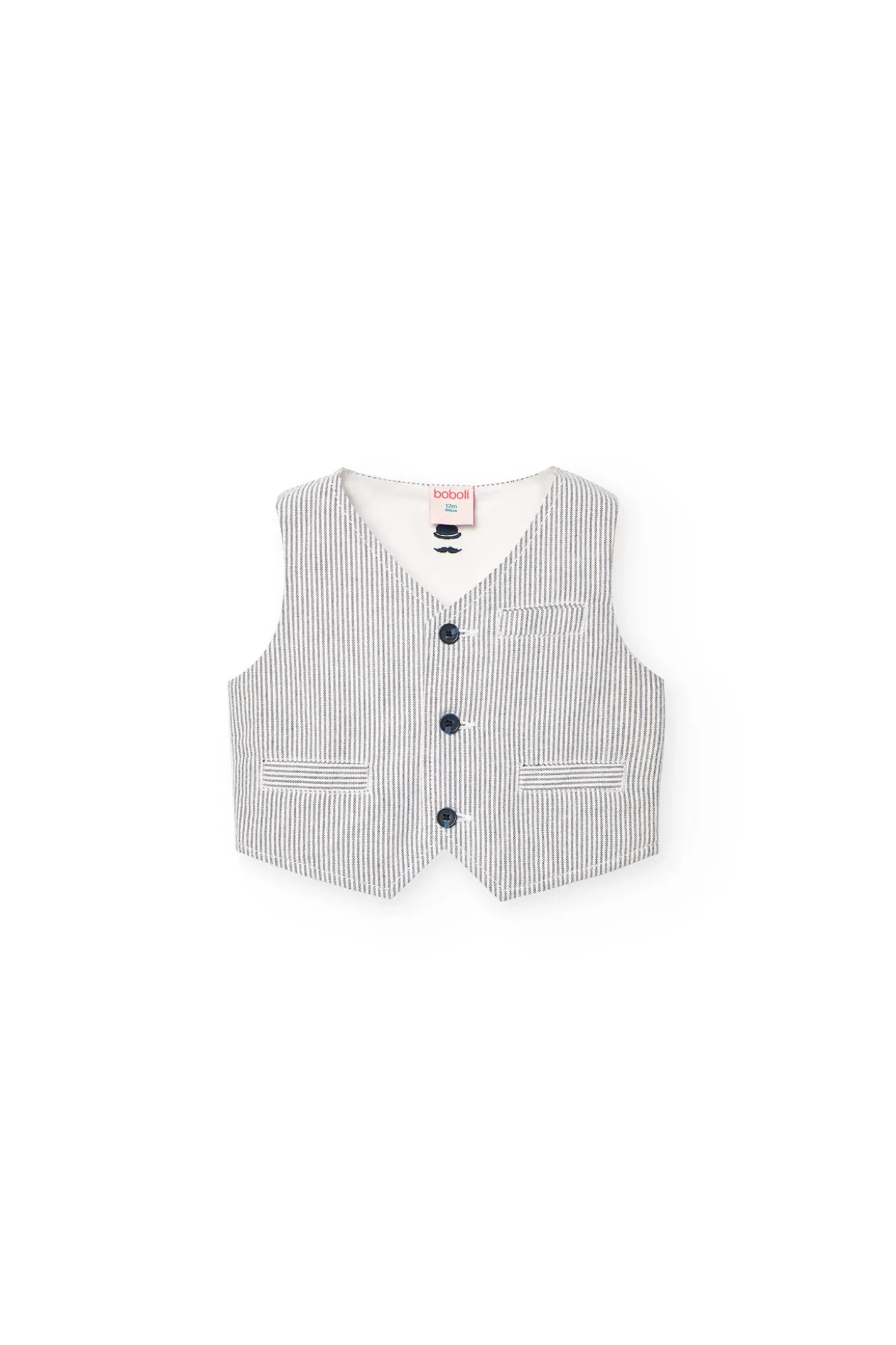 Gilet oxford per bambino a righe grigie e bianche.