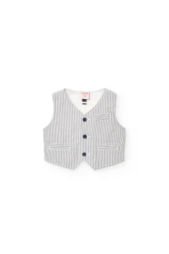 Gilet oxford per bambino a righe grigie e bianche.