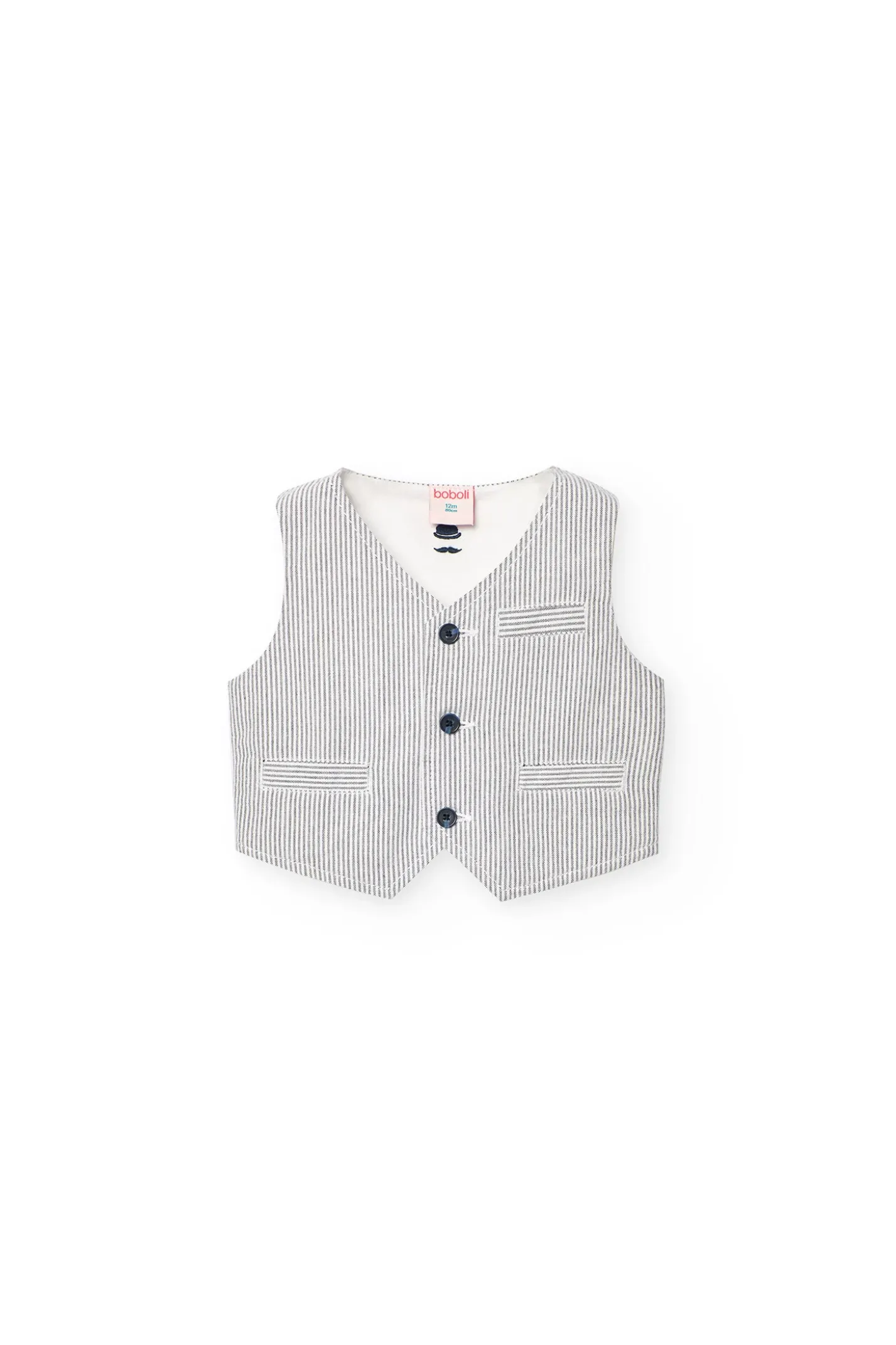 Gilet oxford per bambino a righe grigie e bianche.