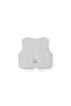 Gilet oxford per bambino a righe grigie e bianche.