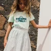 Gonna in popeline per bambina a righe blu e bianche.
