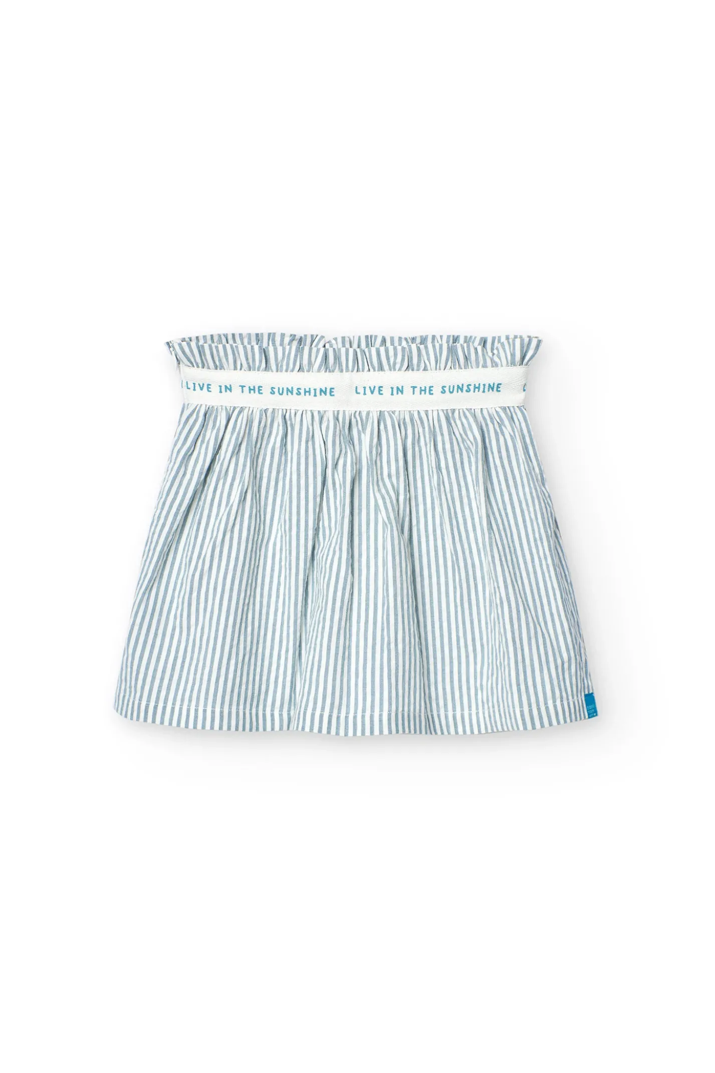 Gonna in popeline per bambina a righe blu e bianche.