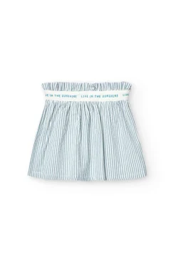 Gonna in popeline per bambina a righe blu e bianche.