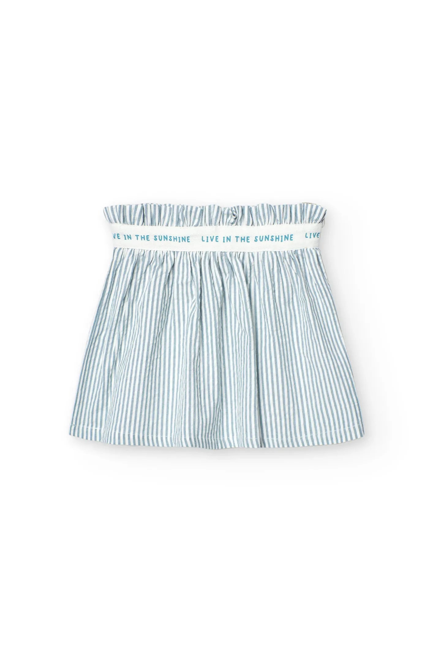 Gonna in popeline per bambina a righe blu e bianche.