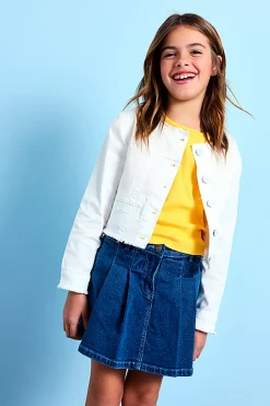 Gonna-pantaloncino in denim elastico per bambina di colore blu