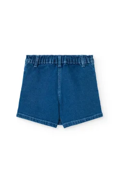 Gonna-pantaloncino in denim elastico per bambina di colore blu