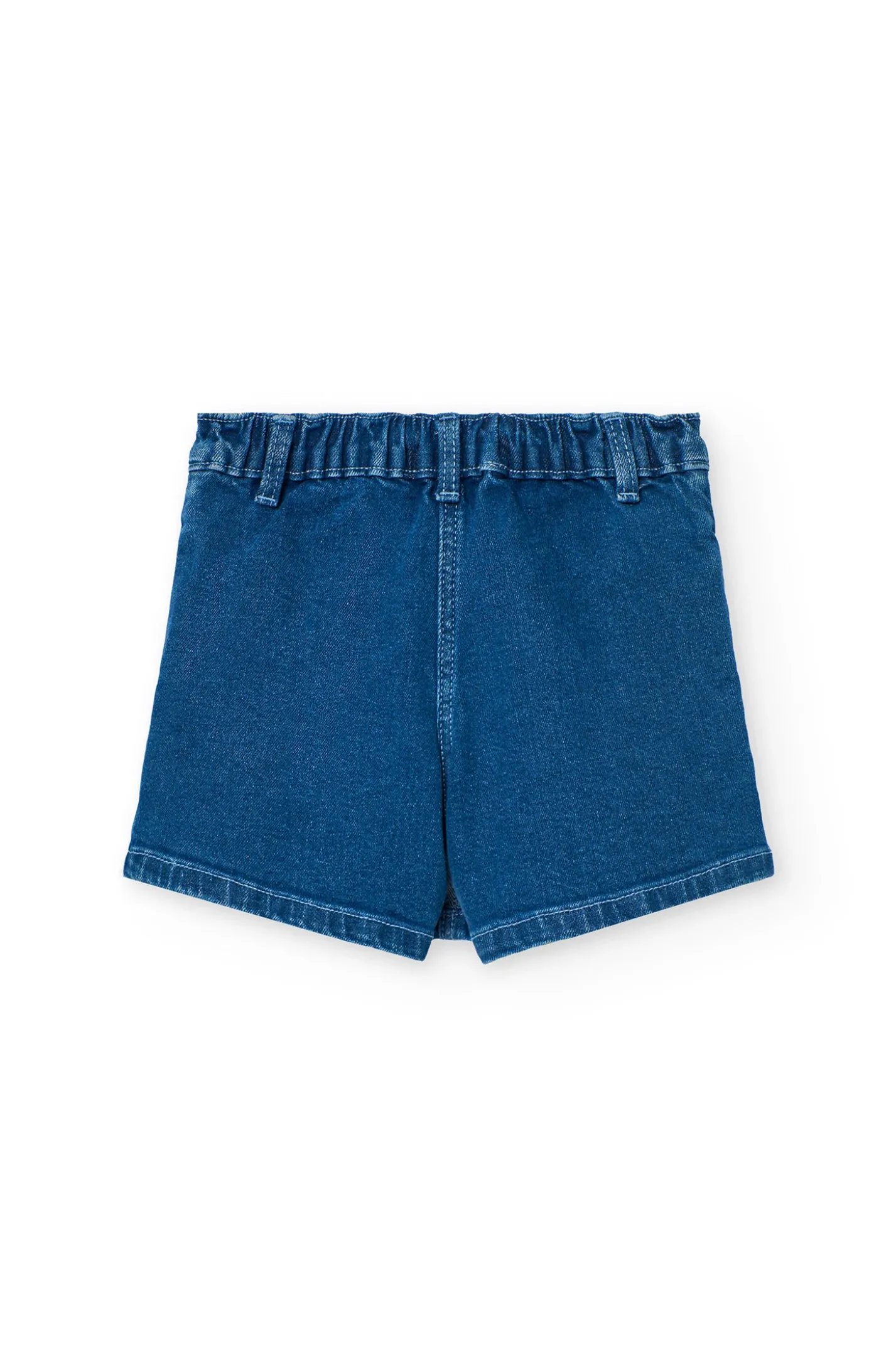 Gonna-pantaloncino in denim elastico per bambina di colore blu