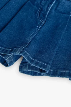 Gonna-pantaloncino in denim elastico per bambina di colore blu