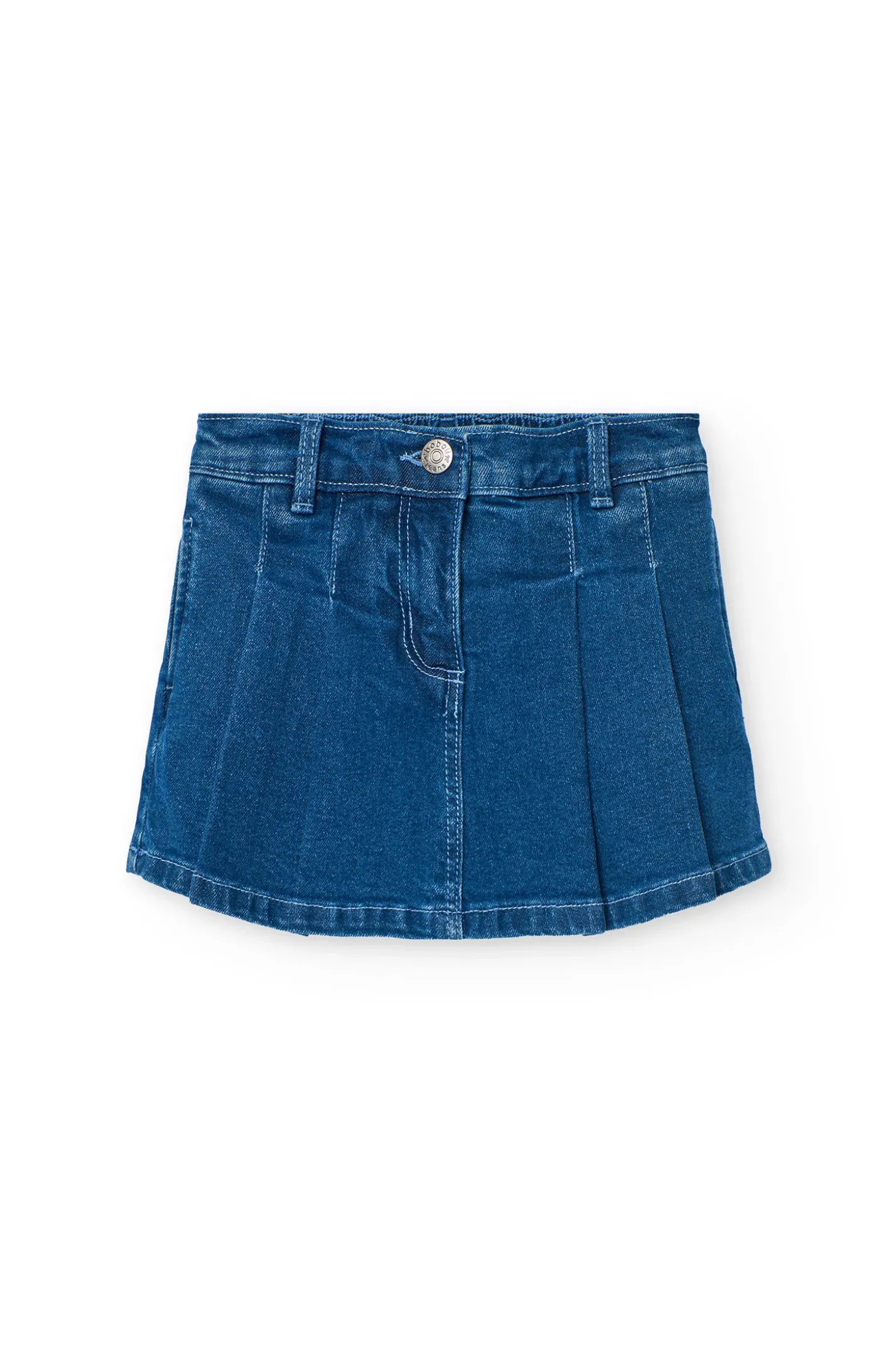 Gonna-pantaloncino in denim elastico per bambina di colore blu